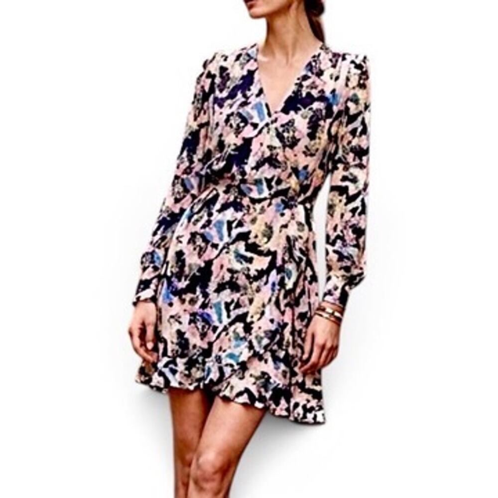 IRO Paris Bloomy Wrap Dress Abstract Floral Viscose Long Sleeve FR36